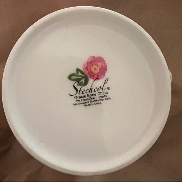 Stechcol Gracie Bone China by Coastal Imports White Cup Mug Pink Flower Garden - Picture 4 of 13